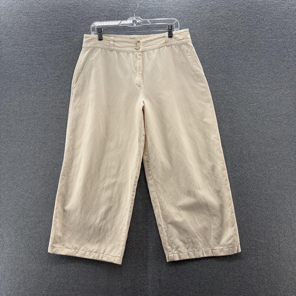 Ivan Grundahl Pants Women 14 Cream Cotton Linen Cropped High Rise Wide Leg Chino